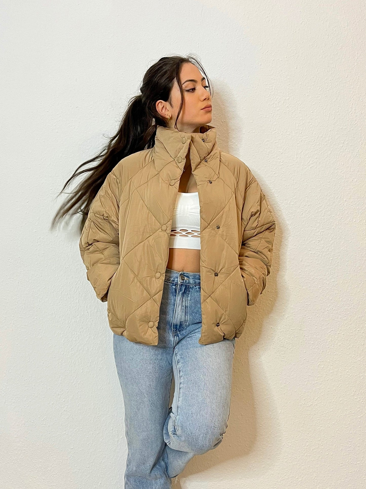 Steppjacke mit hohem Kragen