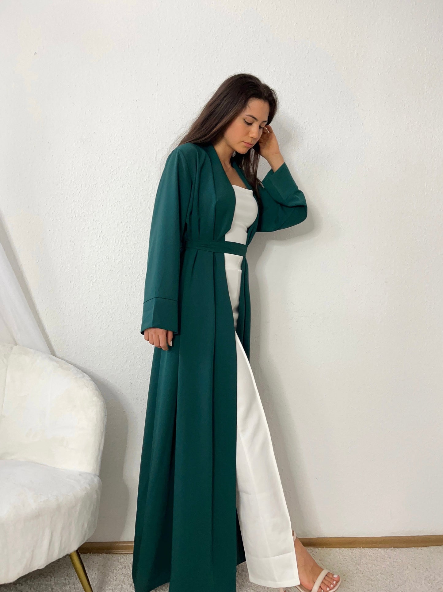 Langer Kimono mit Bindegürtel