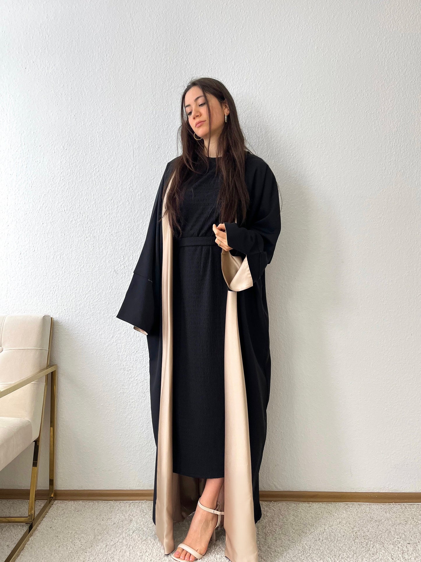 Zweifarbiger Satin-Kimono