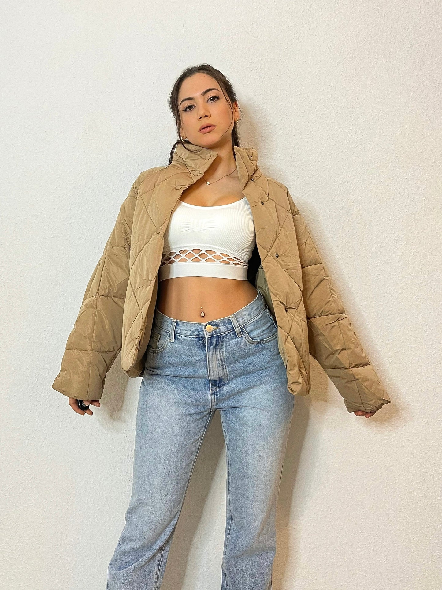 Steppjacke mit hohem Kragen